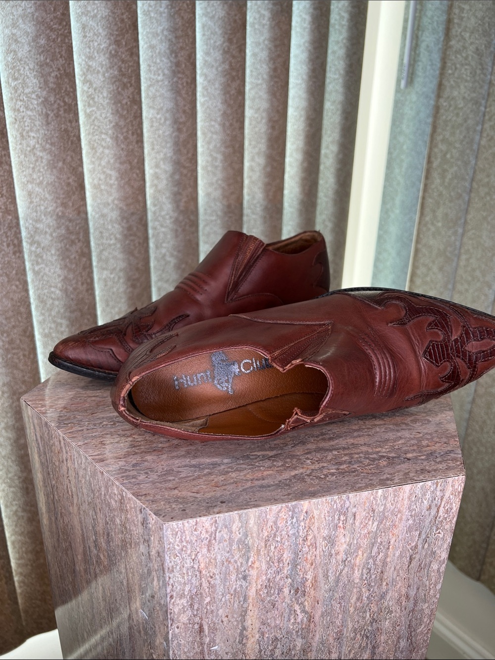 Hunt Club Vintage Brown Leather Western Slip-On Dress Shoes S-9M - Picture 2 of 9